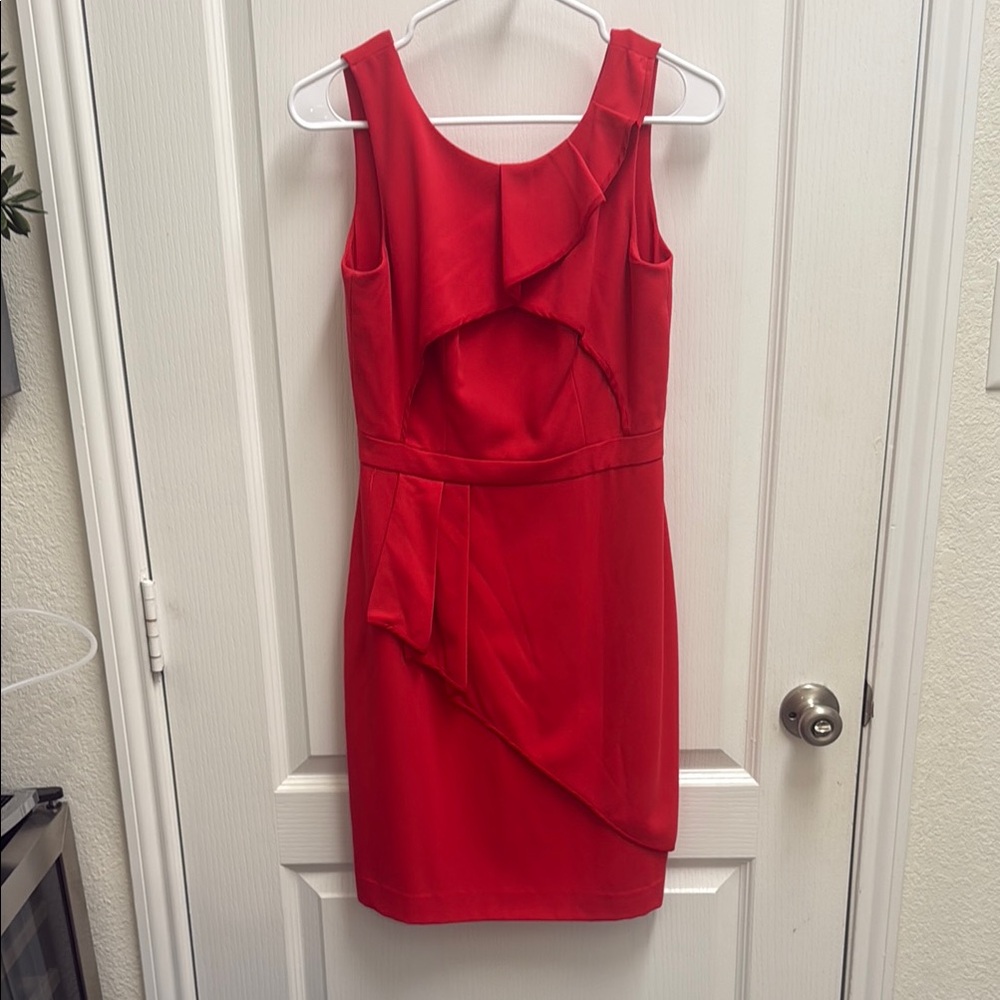 BCBGMaxAzria Red Asymmetrical Ruffled Cocktail Dress